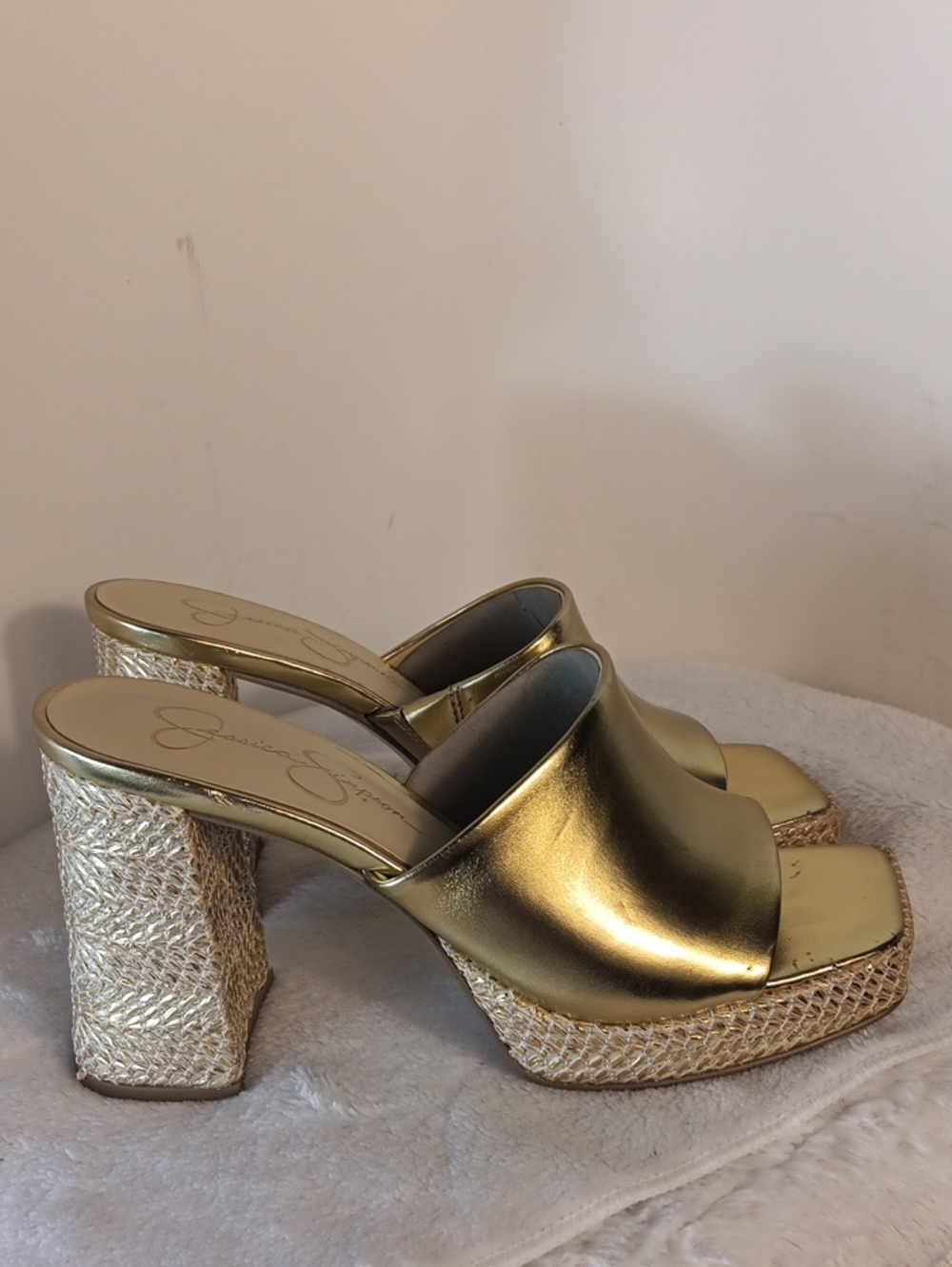 Jessica Simpson Metallic Gold Platform Mule Sandals